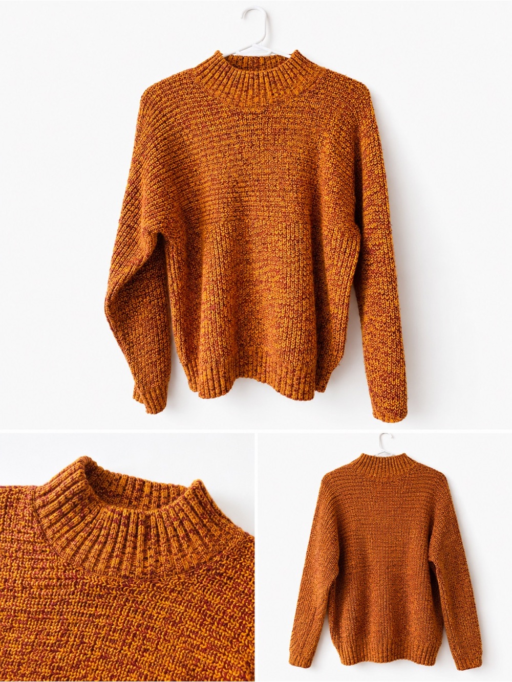 Simons Marled Rust Knit Mock-Neck Sweater
